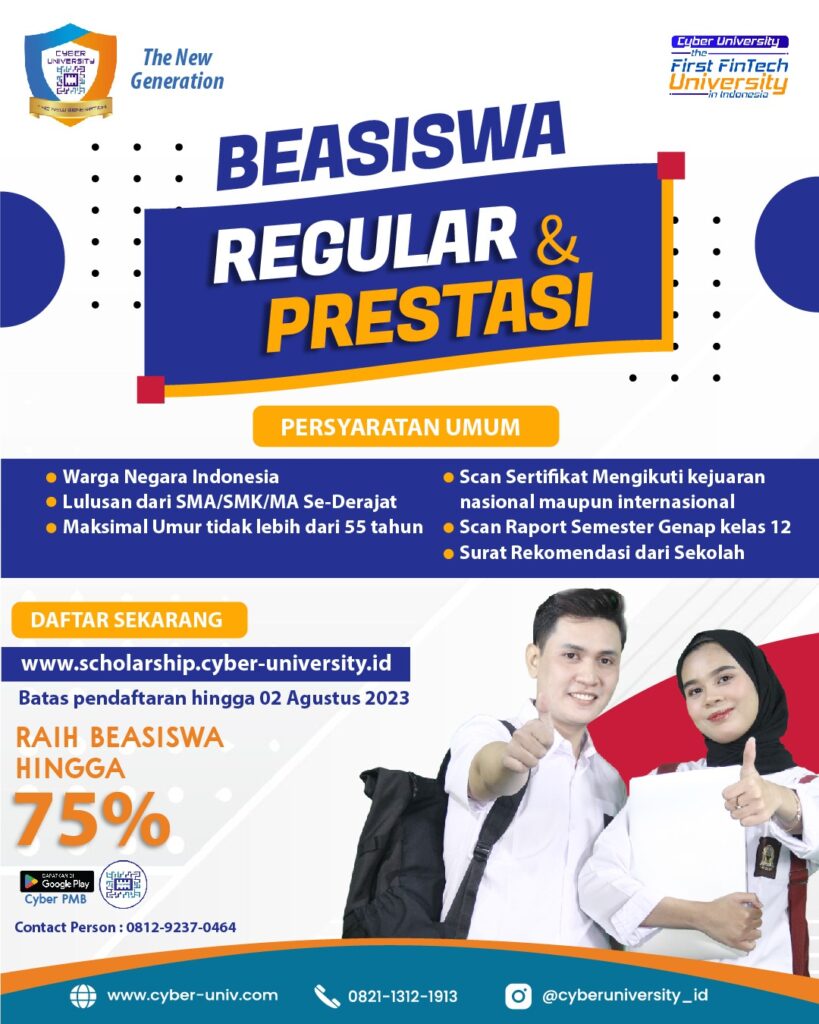 Kamu Juara Lomba? Dapatkan Beasiswa Regular dan Prestasi  50-100% di Cyber University