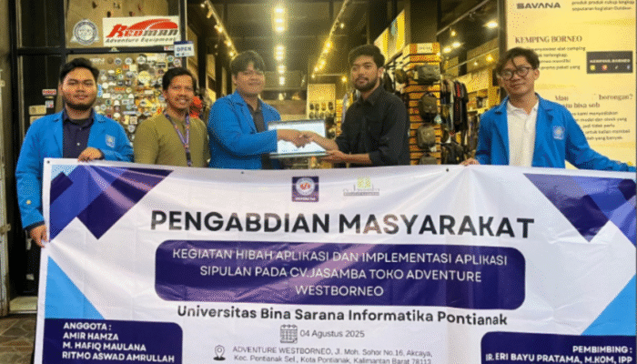 Mahasiswa UBSI Kampus Pontianak Serahkan Aplikasi SIPULAN ke Toko Adventure Westborneo untuk Modernisasi Penjualan Digital