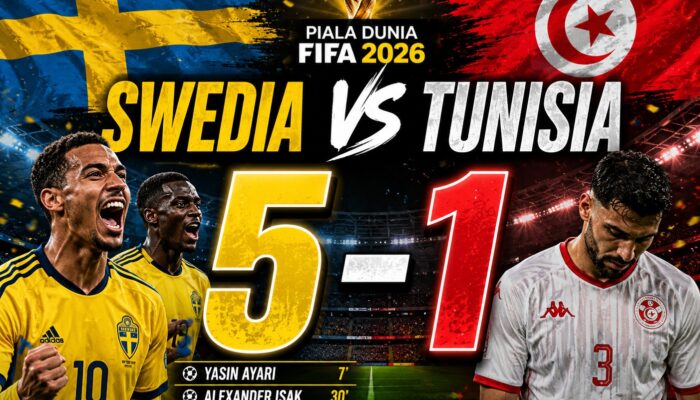 Hasil Piala Dunia 2026: Swedia Hancurkan Tunisia 5-1, Yasin Ayari Cetak Brace di Menit Akhir